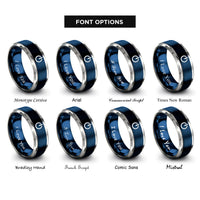 font options for inside engraving on blue & silver power button rings