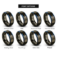 font options for inside engraving on gunmetal & blue power button symbol rings