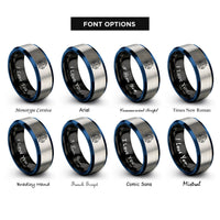 font options for inside engraving on black & blue & grey power play rings