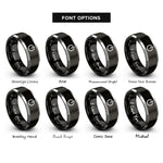 font options for inside engraving on black & gray power symbol rings