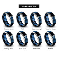 font options for inside engraving on blue & silver power symbol rings