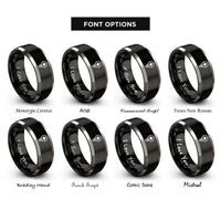 font options for inside engraving on black & silver pozidriv rings