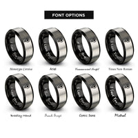 font options for inside engraving on black & silver pozidriv rings