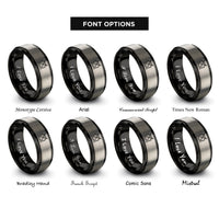 font options for inside engraving on black & grey practice pad sticks rings