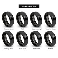font options for inside engraving on black practice pad sticks rings