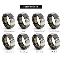 font options for inside engraving on gunmetal & silver practice pad sticks rings