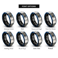 font options for inside engraving on black & blue & silver prawn rings