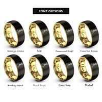 font options for inside engraving on black & gold prayer halo rings