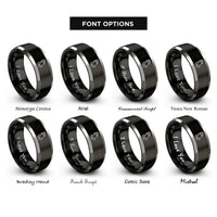 font options for inside engraving on black & gray praying hands rings