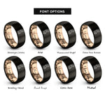 font options for inside engraving on black & rose gold pregnancy silhouette rings