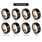 font options for inside engraving on black & rose gold pregnant belly silhouette rings