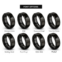 font options for inside engraving on black presentation board rings
