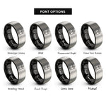 font options for inside engraving on black & grey press id badge rings