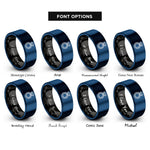 font options for inside engraving on black & blue pressure ring rings