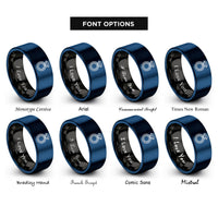font options for inside engraving on black & blue pressure ring rings