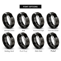 font options for inside engraving on black & gray pressure ring rings