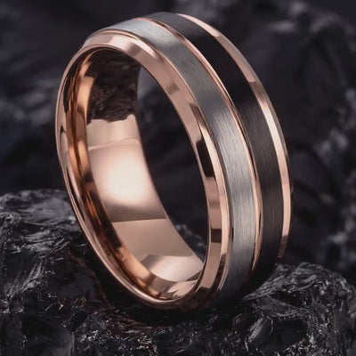 Wedding Band Engagement,Rose Gold and Black Tungsten Wedding Band,Silver Promise Ring Men,Rose Gold Wedding Band Women,Black Wedding Ring,10