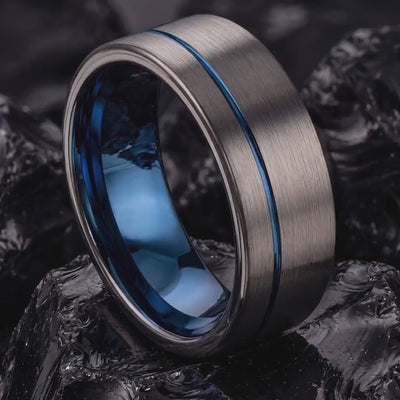 Tungsten Wedding Band,Mens Wedding Band Tungsten,Curved Wedding Band,Matching Wedding Rings,Male Wedding Band Gunmetal 8mm,Thin Blue Line,10