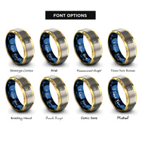 font options for inside engraving on gold & blue & grey pride fist heart rings