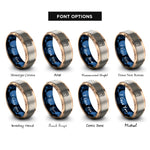 font options for inside engraving on rose gold & blue & silver pride fist heart rings
