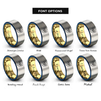 font options for inside engraving on gold & blue & gray pride heart rings