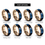 font options for inside engraving on rose gold & blue pride heart rings