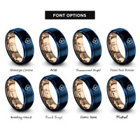 font options for inside engraving on blue & rose gold pride sign rings