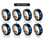 font options for inside engraving on rose gold & blue pride sign rings
