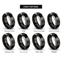 font options for inside engraving on black & grey prims algorithm maze rings