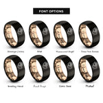 font options for inside engraving on black & rose gold print heart rings