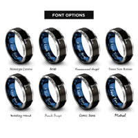 font options for inside engraving on black & blue & grey pro scooter rings