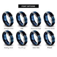 font options for inside engraving on blue & silver probability density cloud rings