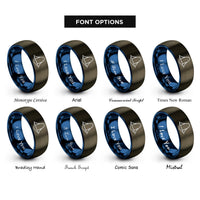 font options for inside engraving on gunmetal & blue probability density cloud rings