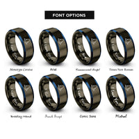font options for inside engraving on gunmetal & blue probability density cloud rings