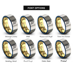 font options for inside engraving on gold & blue & gray progress chevron band rings