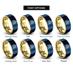 font options for inside engraving on gold & blue progress chevron band rings