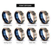 font options for inside engraving on rose gold & blue & silver progress chevron band rings