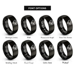 font options for inside engraving on black progress heart rings