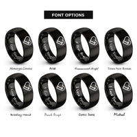 font options for inside engraving on black progress heart rings