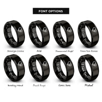 font options for inside engraving on black progress heart rings