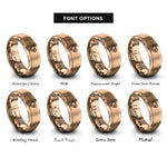 font options for inside engraving on rose gold progress heart rings