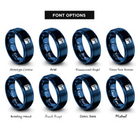 font options for inside engraving on blue progress pride flag rings