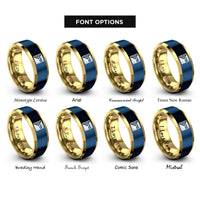 font options for inside engraving on gold & blue progress pride flag rings