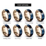 font options for inside engraving on rose gold & blue progress pride flag rings