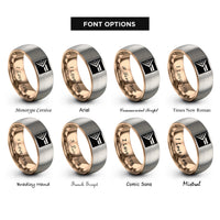 font options for inside engraving on rose gold & gray progress pride flag rings