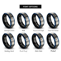 font options for inside engraving on black & blue & silver progress spinner rings