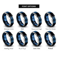 font options for inside engraving on blue & silver progress spinner rings