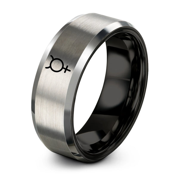 Mercury Philosophic Mercury – Tungsten Wedding Band, 8 mm, Black, Gray Comfort-Fit Unisex