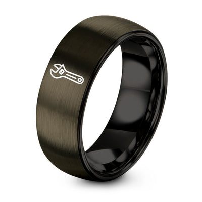 Adjustable Wrench – Tungsten Wedding Band, 8 mm, Black, Gunmetal Comfort-Fit Unisex