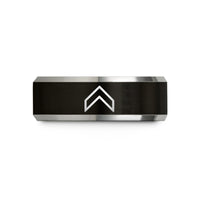 couples matching wedding bands – black & silver tungsten heraldic chevron wedding band